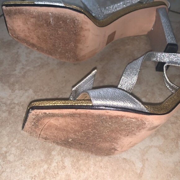 Alexandre Birman Silver/Gold Leather Bow Sandal Heels 39.5 - WORN ONCE - Picture 9 of 11